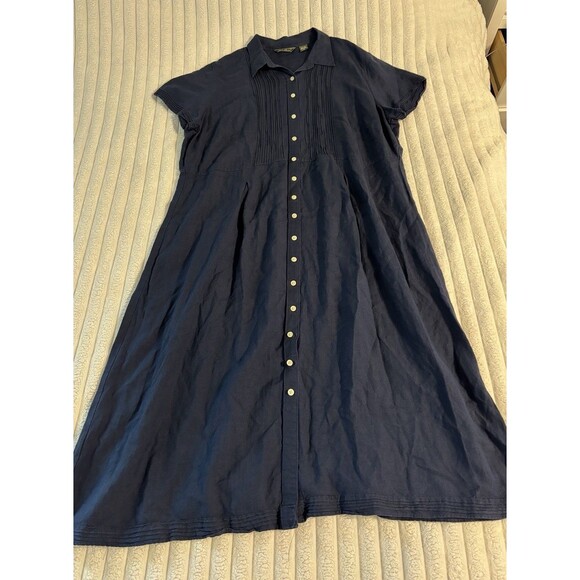 Eddie Bauer Dresses & Skirts - Eddie Bauer Short Sleeve Shirt Maxi Dress Womens 3XL Navy Blue Cotton Blend Boho